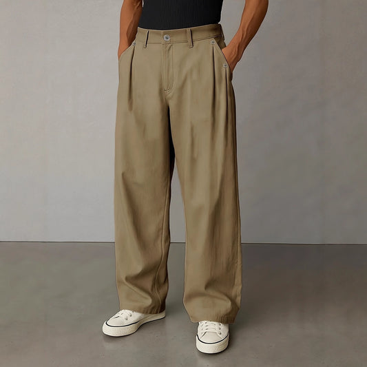 Men’s European Retro Straight-Leg Wide Pants